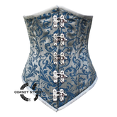 Baby Blue Brocade With Front Silver Clasps Gothic Long Underbust Waist Training Double Bone Corset